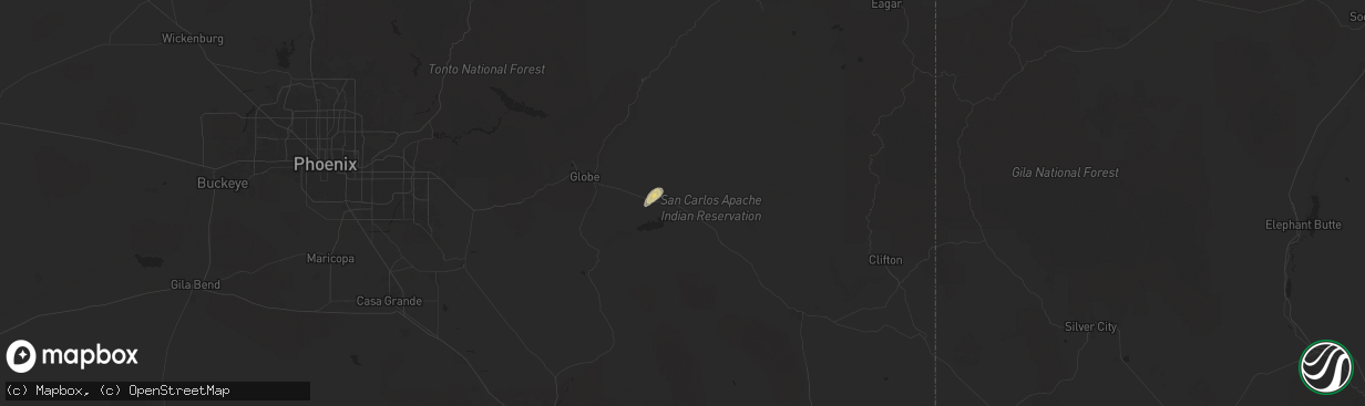 Hail map in Peridot, AZ on September 12, 2025