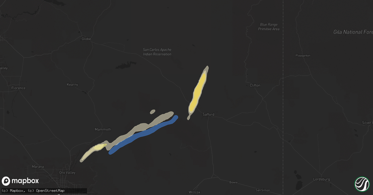 Hail map in Pima, AZ on September 12, 2025