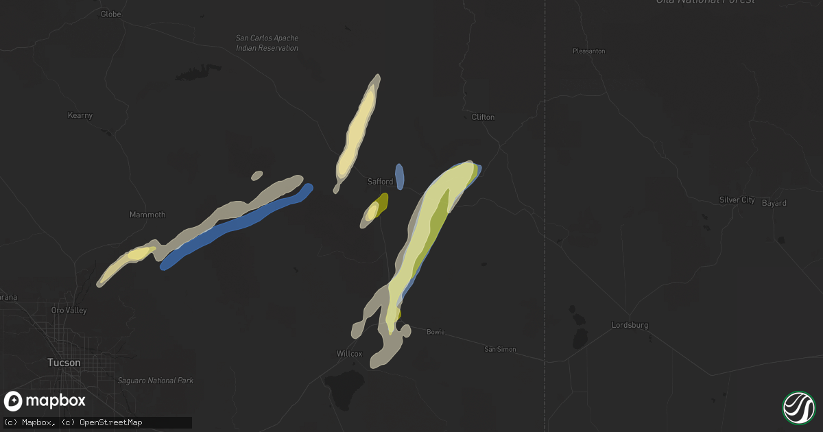 Hail map in Safford, AZ on September 12, 2025