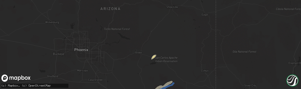 Hail map in San Carlos, AZ on September 12, 2025