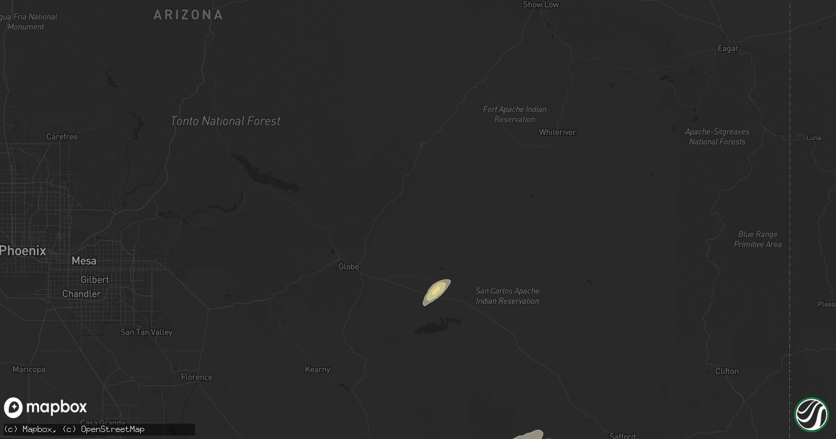 Hail map in San Carlos, AZ on September 12, 2025