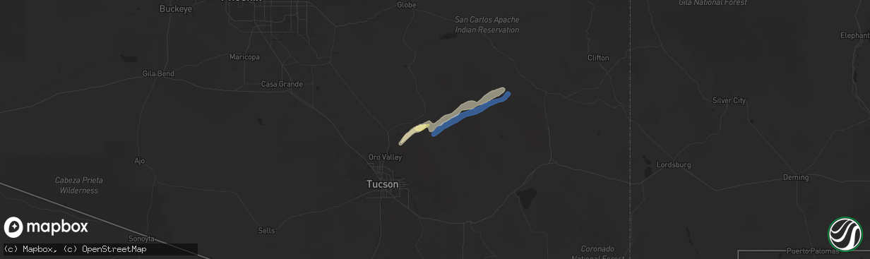 Hail map in San Manuel, AZ on September 12, 2025