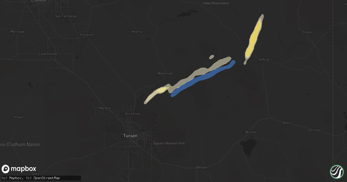 Hail map in San Manuel, AZ on September 12, 2025