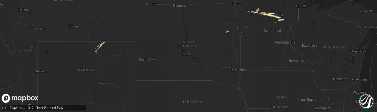 Hail map in South Dakota on September 12, 2025