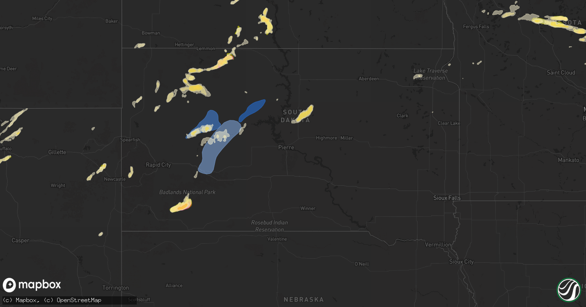 Hail map in South Dakota on September 12, 2025