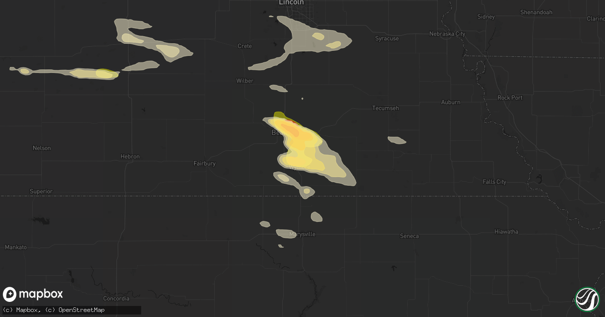 Hail map in Blue Springs, NE on September 12, 2026