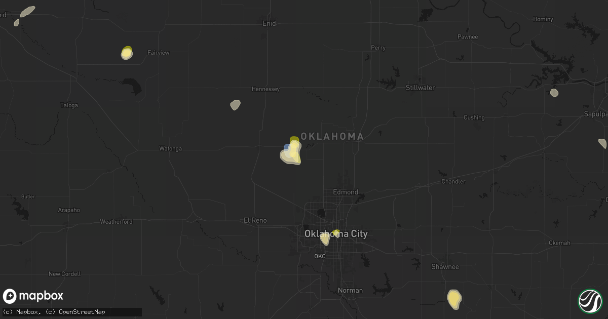 Hail map in Cashion, OK on September 12, 2026
