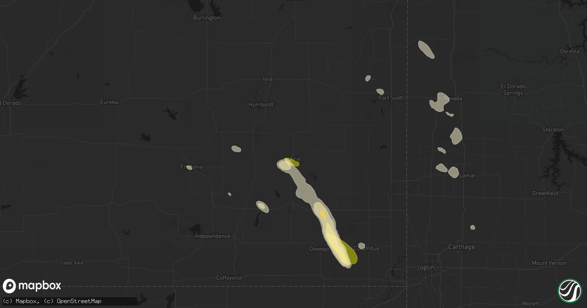 Hail map in Erie, KS on September 12, 2026