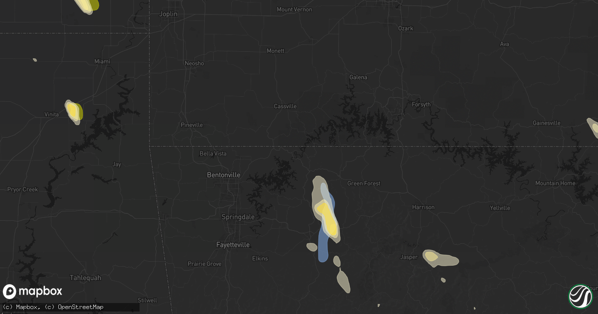 Hail map in Eureka Springs, AR on September 12, 2026