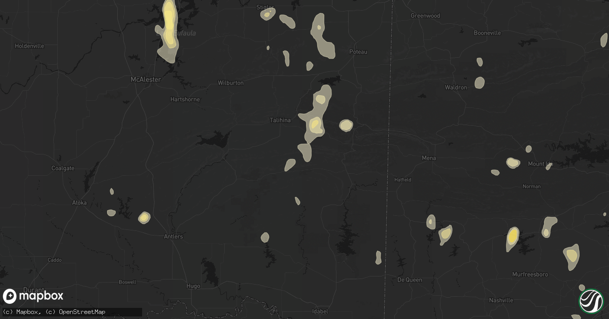 Hail map in Honobia, OK on September 12, 2026