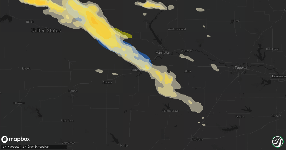 Hail map in Junction City, KS on September 12, 2026