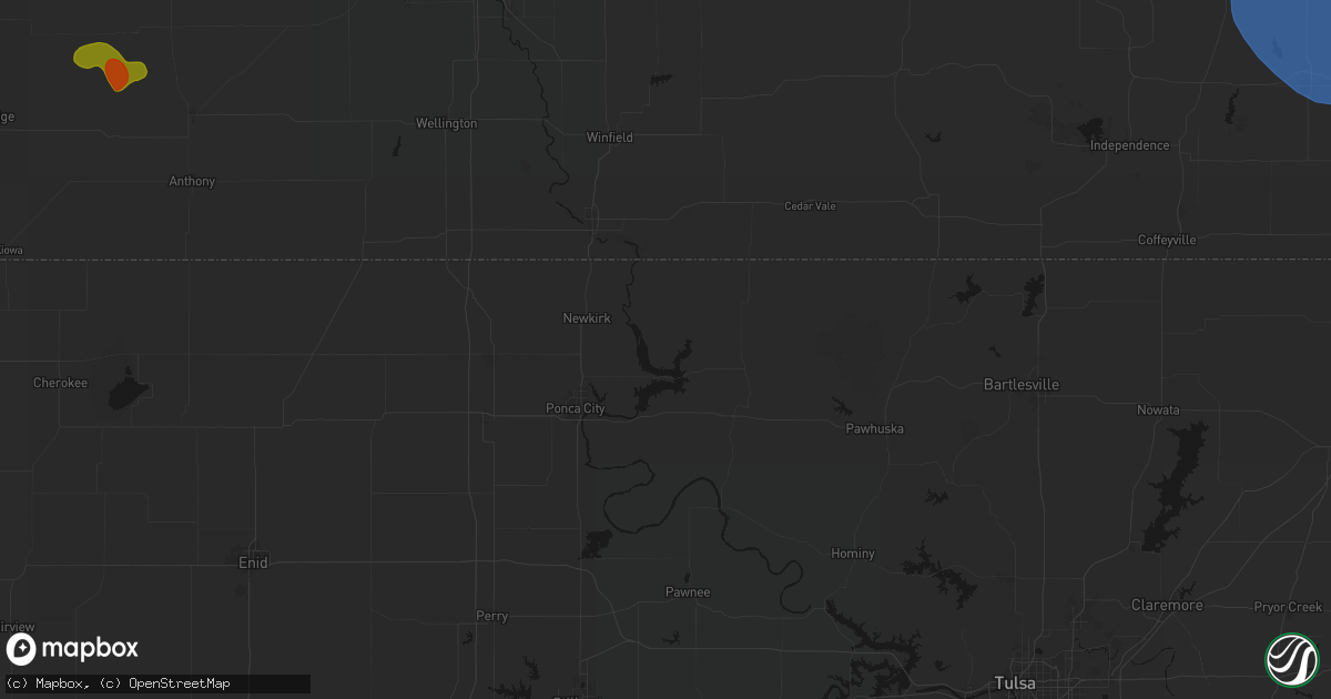 Hail map in Kaw City, OK on September 12, 2026