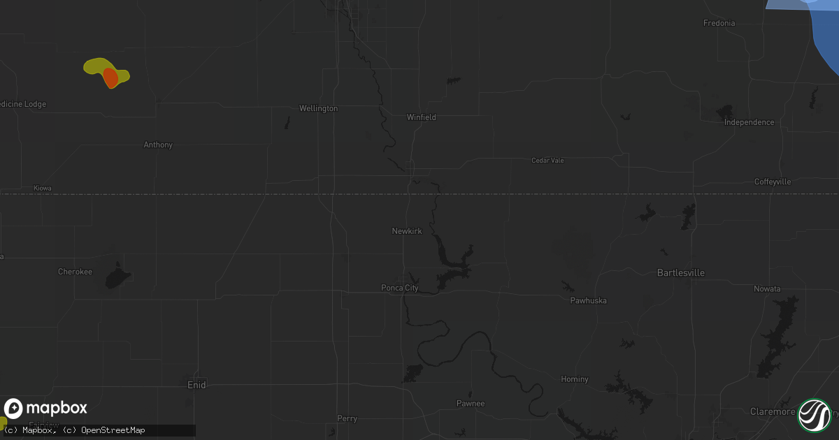 Hail map in Newkirk, OK on September 12, 2026