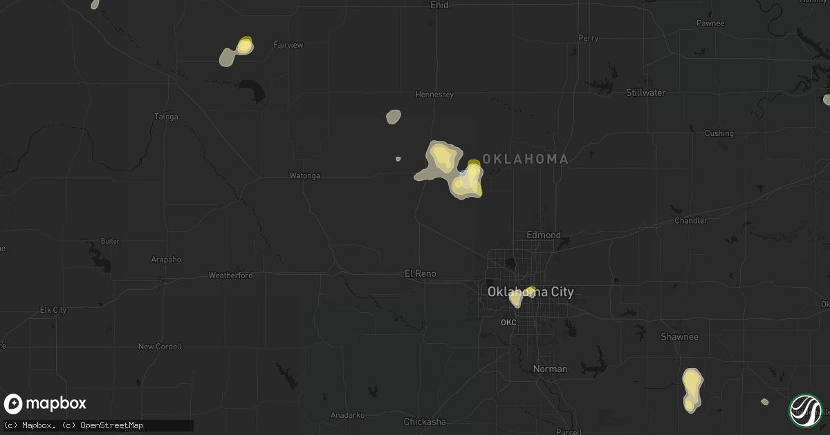 Hail map in Okarche, OK on September 12, 2026
