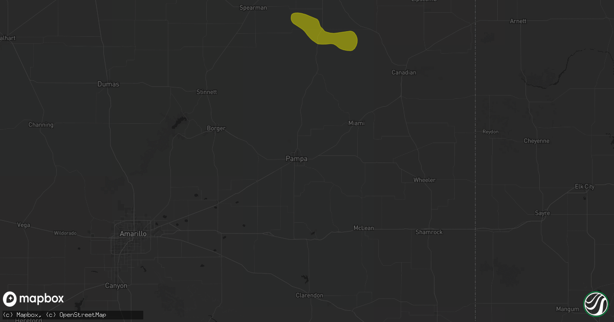 Hail map in Pampa, TX on September 12, 2026