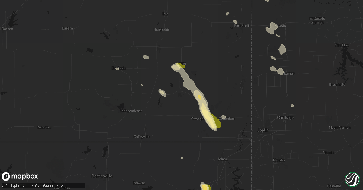 Hail map in Parsons, KS on September 12, 2026