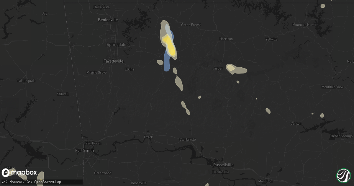 Hail map in Pettigrew, AR on September 12, 2026