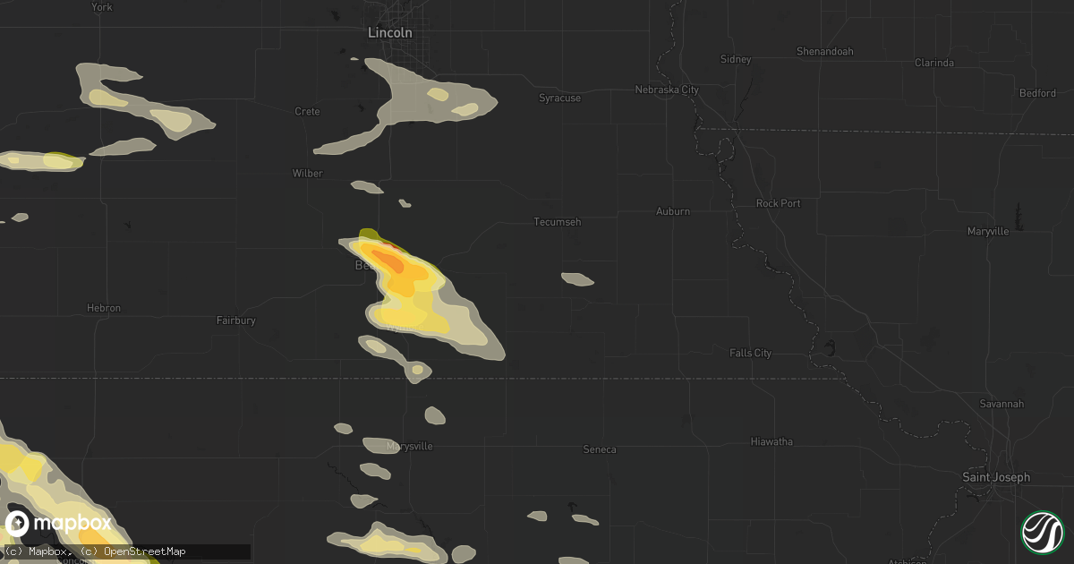 Hail map in Steinauer, NE on September 12, 2026