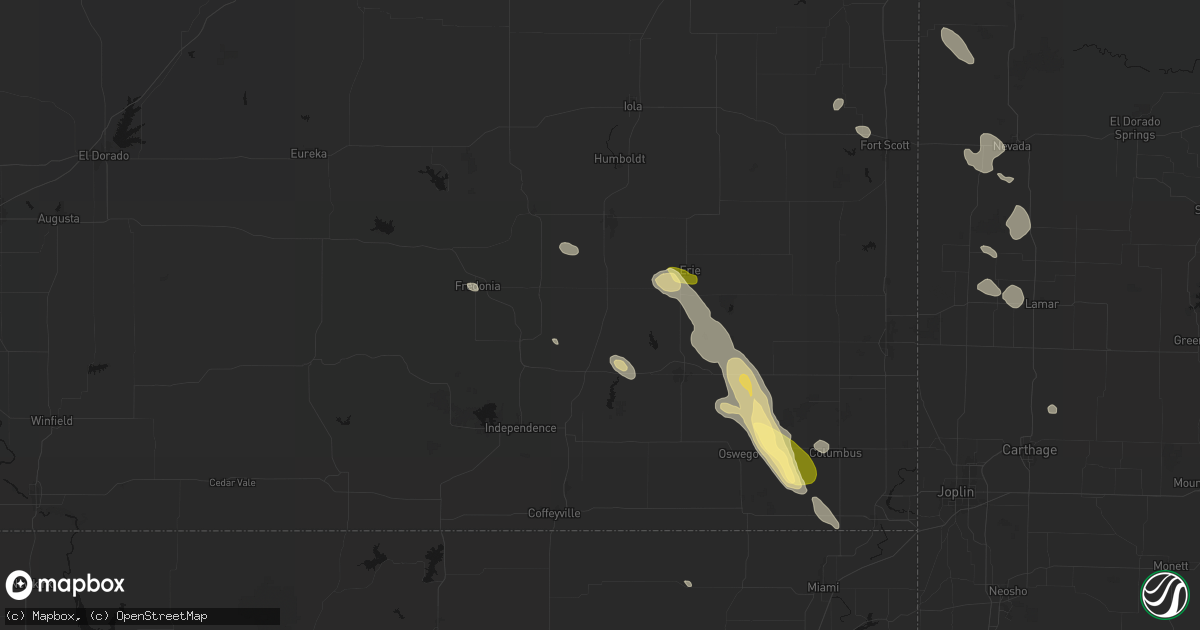 Hail map in Thayer, KS on September 12, 2026