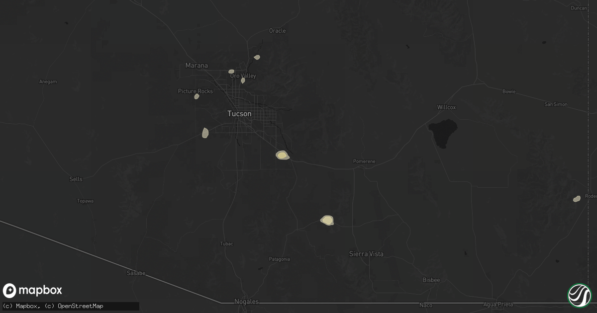 Hail map in Vail, AZ on September 12, 2026