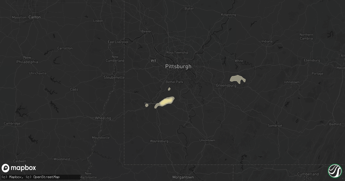 Hail map in Venetia, PA on September 12, 2026
