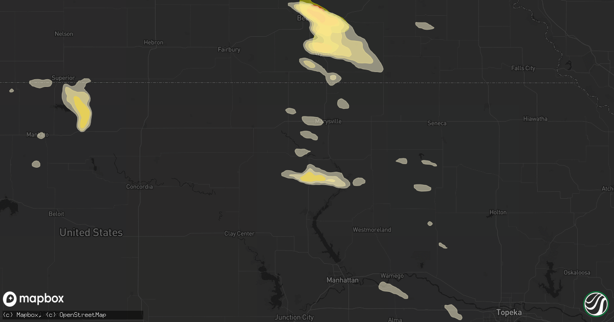 Hail map in Waterville, KS on September 12, 2026