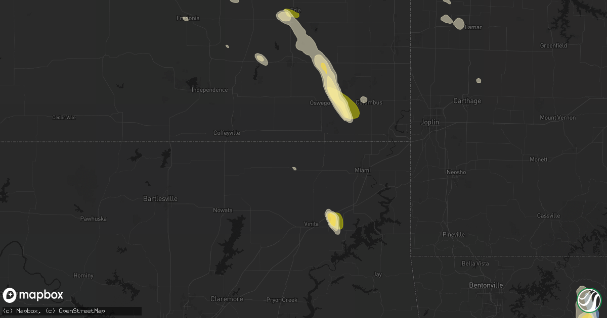 Hail map in Welch, OK on September 12, 2026