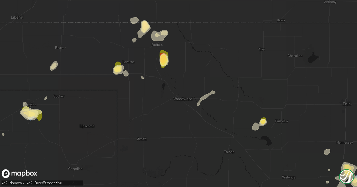 Hail map in Woodward, OK on September 12, 2026