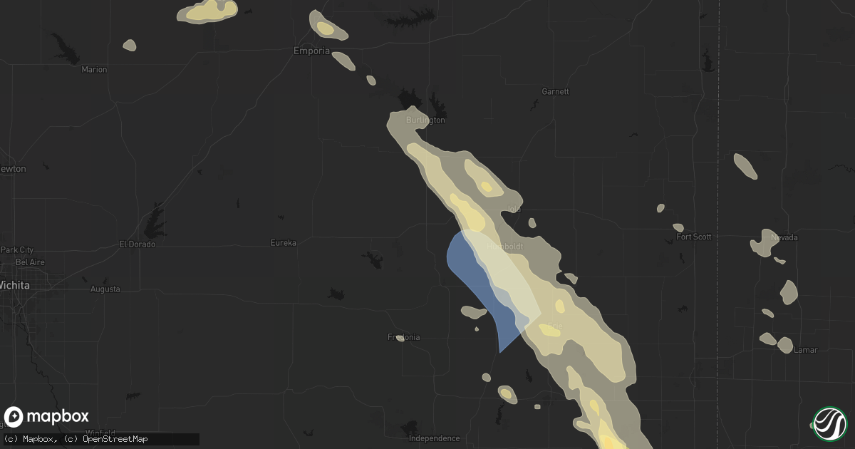 Hail map in Yates Center, KS on September 12, 2026