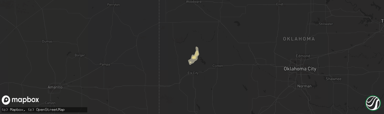 Hail map in Hammon, OK on September 13, 2016