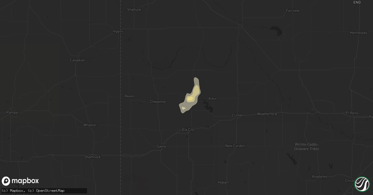 Hail map in Hammon, OK on September 13, 2016