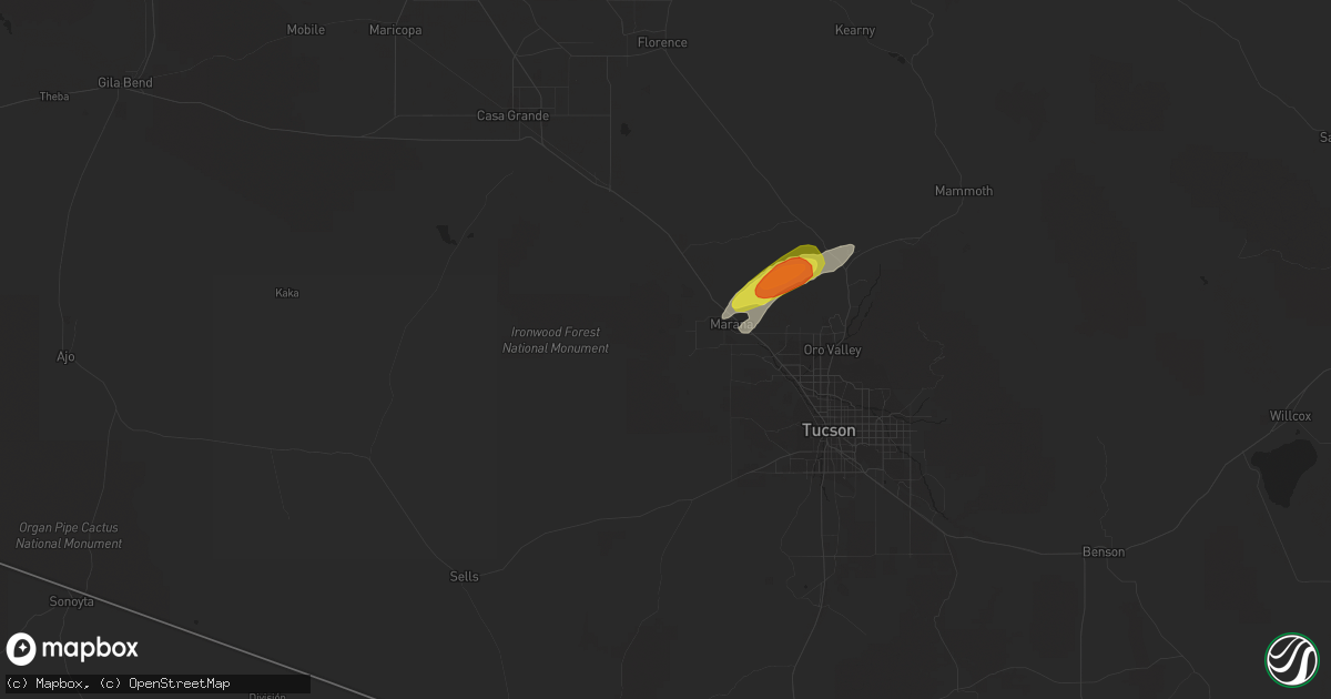 Hail map in Marana, AZ on September 13, 2016