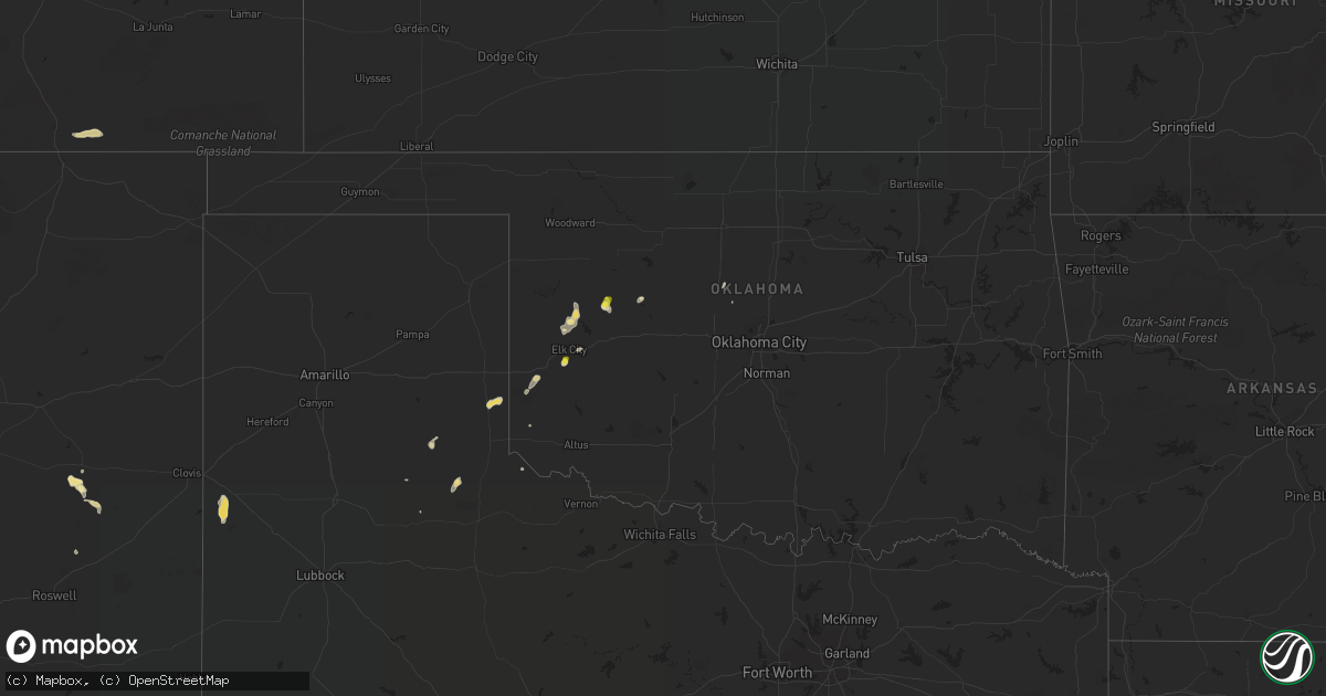 Hail map in Oklahoma on September 13, 2016