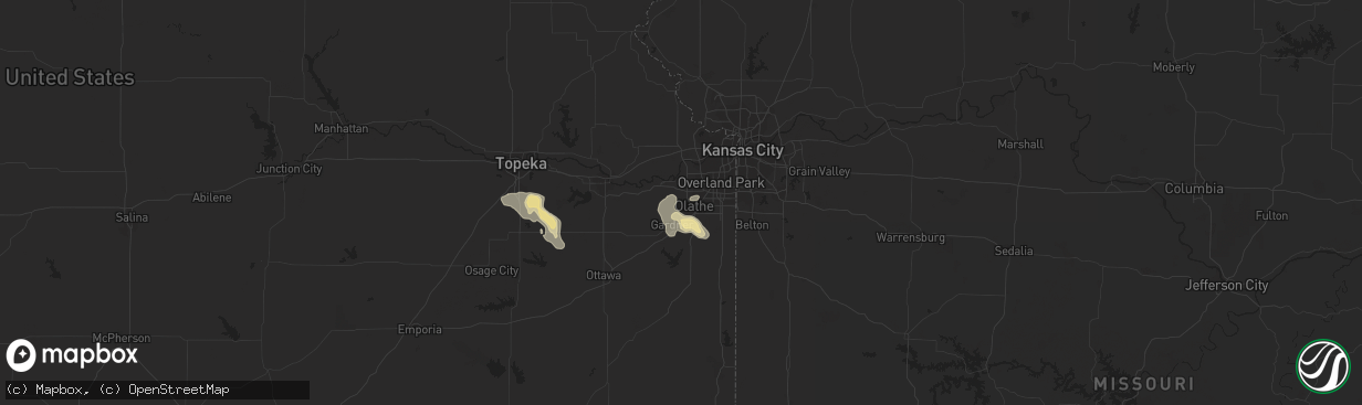 Hail map in Olathe, KS on September 13, 2016