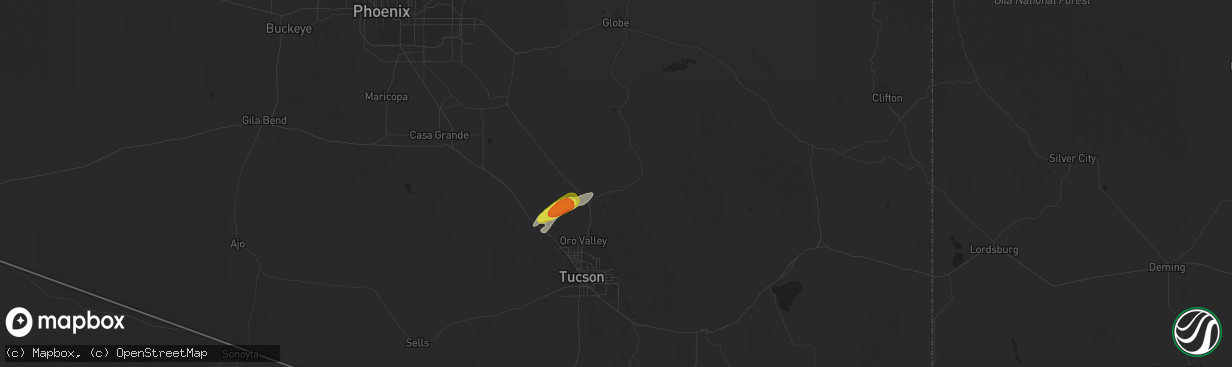 Hail map in Oracle, AZ on September 13, 2016