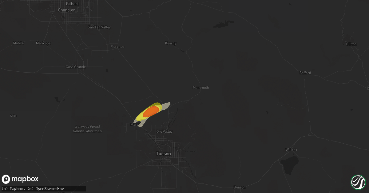 Hail map in Oracle, AZ on September 13, 2016