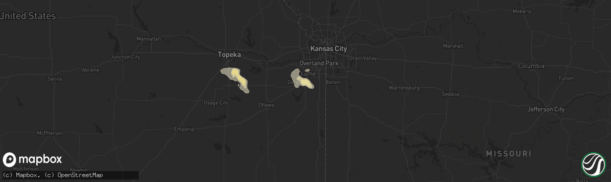 Hail map in Spring Hill, KS on September 13, 2016