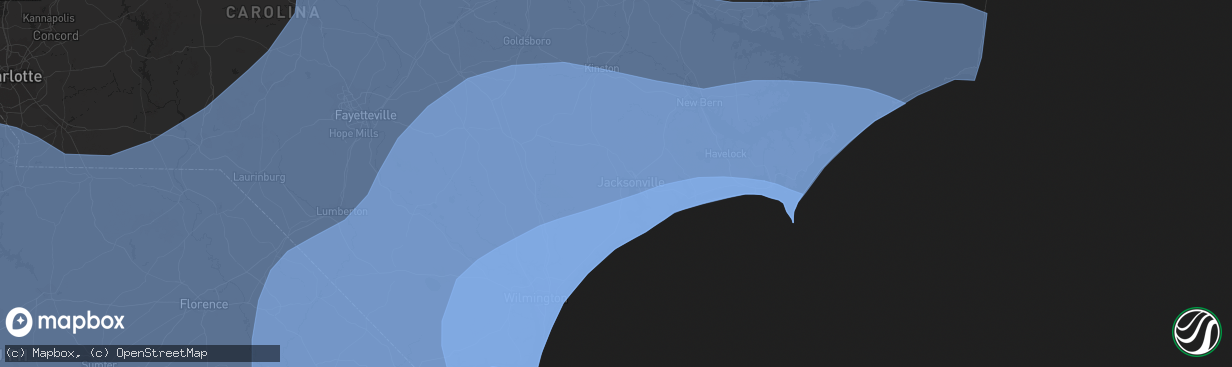 Hail map in Jacksonville, NC on September 13, 2018