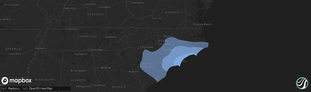 Hail map in North Carolina on September 13, 2018