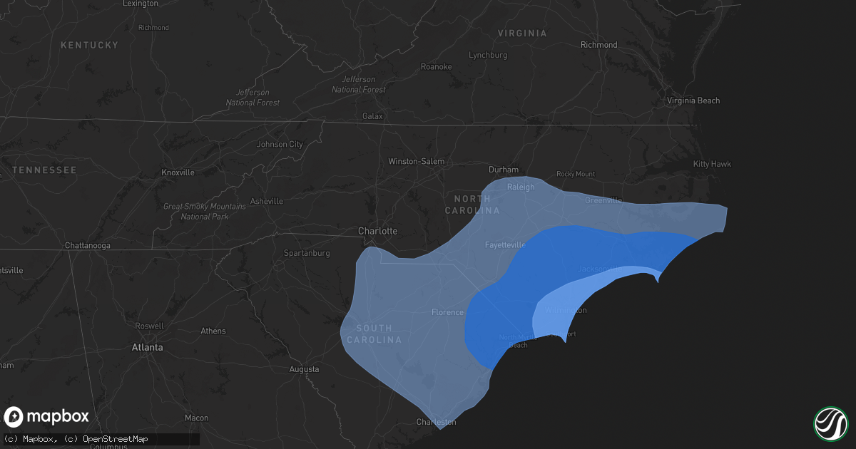 Hail map in North Carolina on September 13, 2018