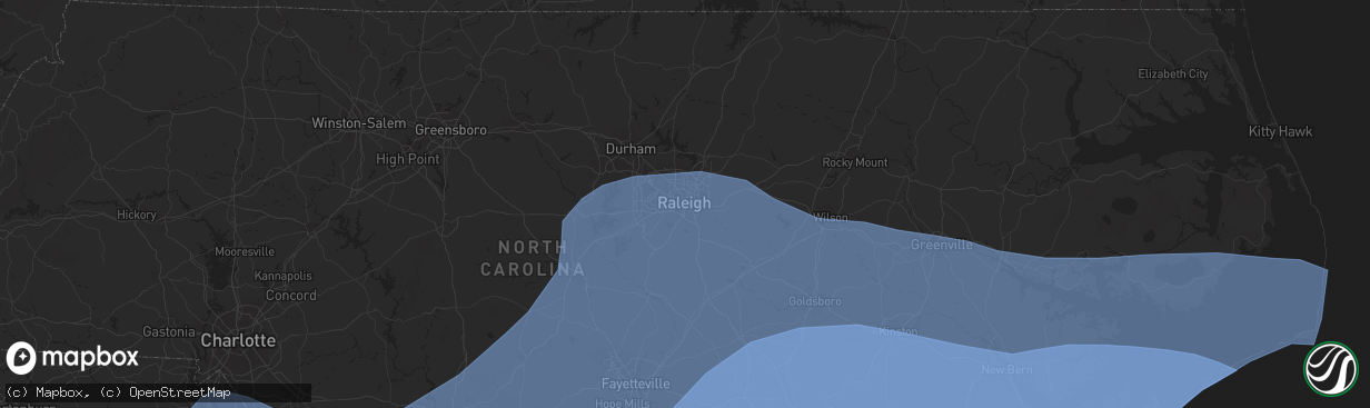 Hail map in Raleigh, NC on September 13, 2018