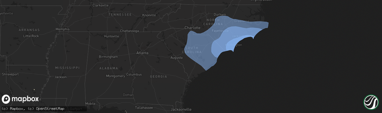 Hail map in South Carolina on September 13, 2018