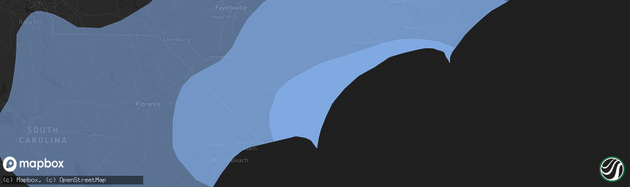 Hail map in Wilmington, NC on September 13, 2018