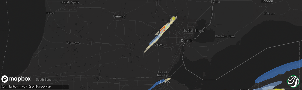 Hail map in Ann Arbor, MI on September 13, 2019