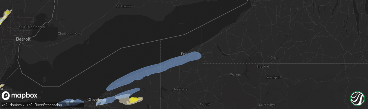 Hail map in Erie, PA on September 13, 2019