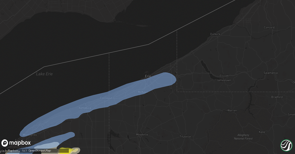 Hail map in Erie, PA on September 13, 2019