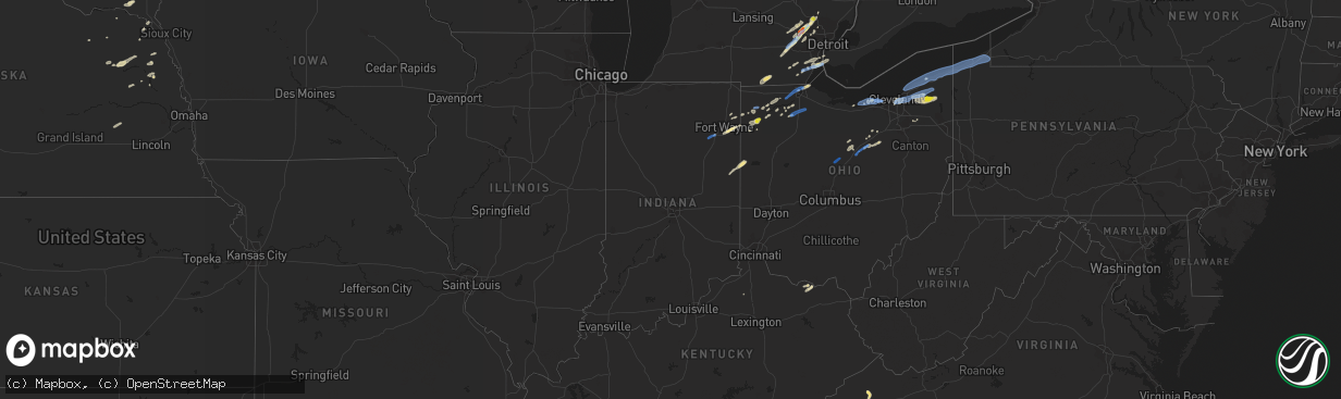 Hail map in Indiana on September 13, 2019