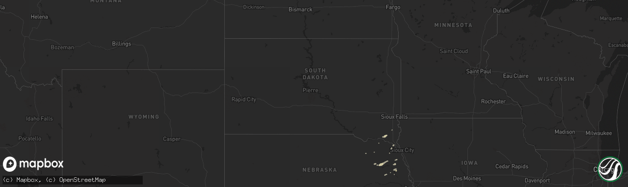 Hail map in South Dakota on September 13, 2019