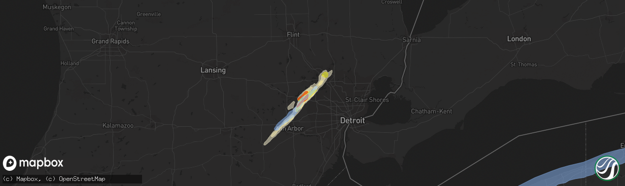 Hail map in Walled Lake, MI on September 13, 2019