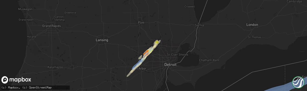 Hail map in Waterford, MI on September 13, 2019